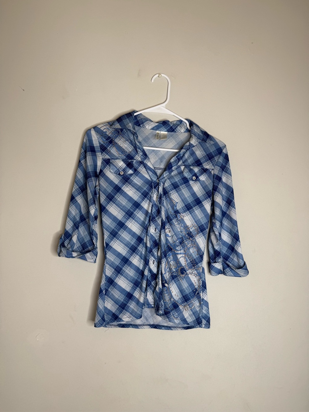 Blue Plaid Button-Up Shirt